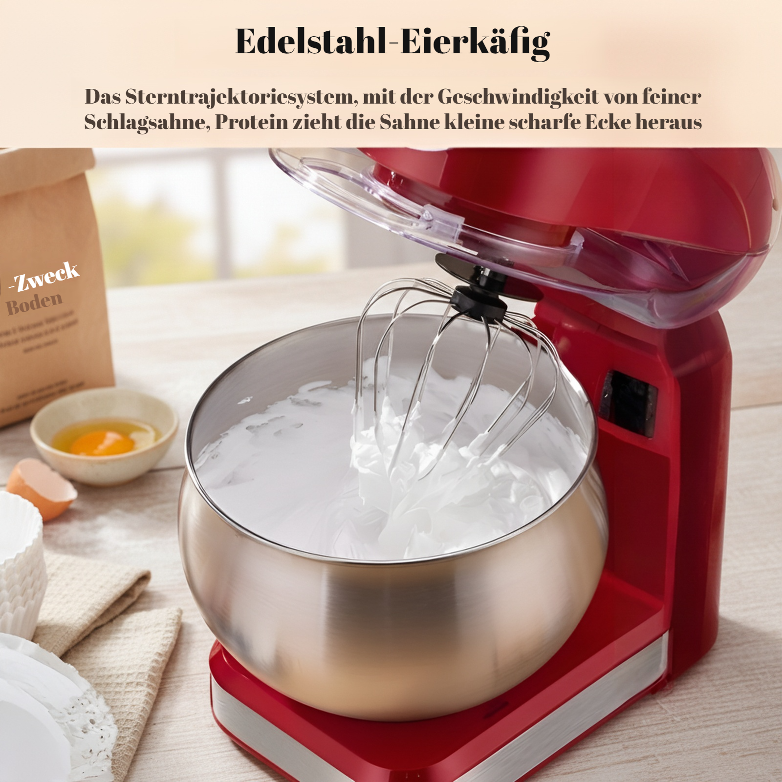 Multifunktionale Rührmaschine beim Sahne schlagen