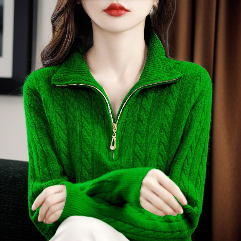 하이넥 지퍼형 단색 스웨터