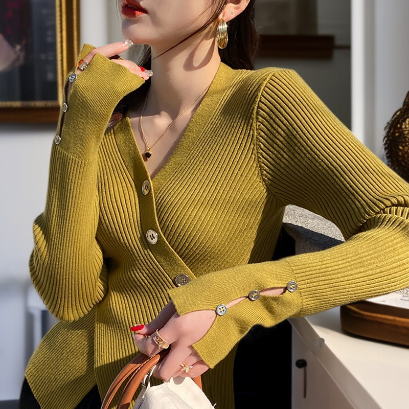 여성 브이넥 소프트 가을겨울 슬림핏 니트 탑