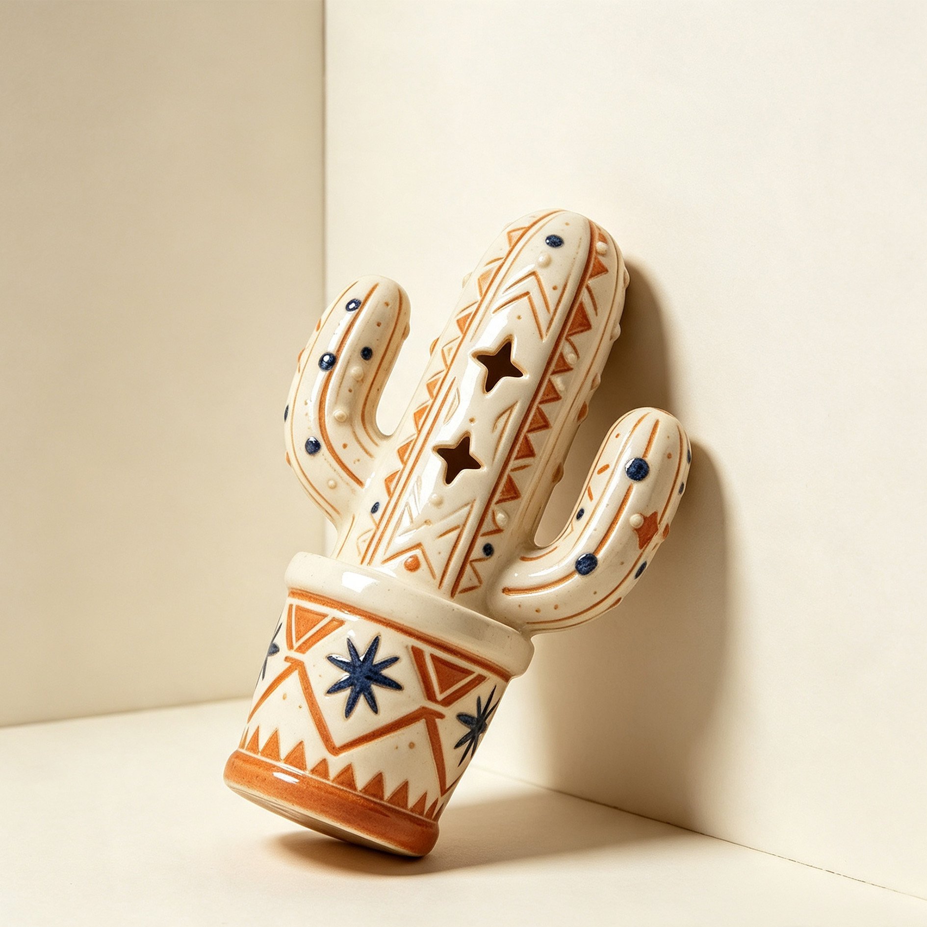 Ethnic-style hollowed-out cactus ceramic ornament