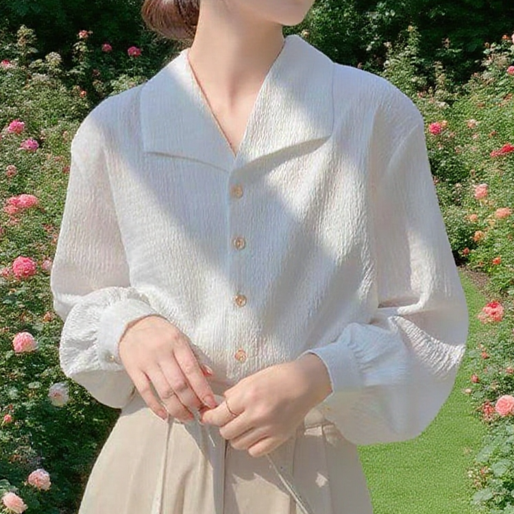 여성 파마 방지 흰색 긴팔 셔츠