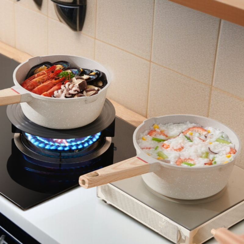 メディカルストーンミルクポットセットノンスティックポットスープポット家庭用離乳食サプリメントポットユニバーサルフライパンダイカスト食品サプリメントポット