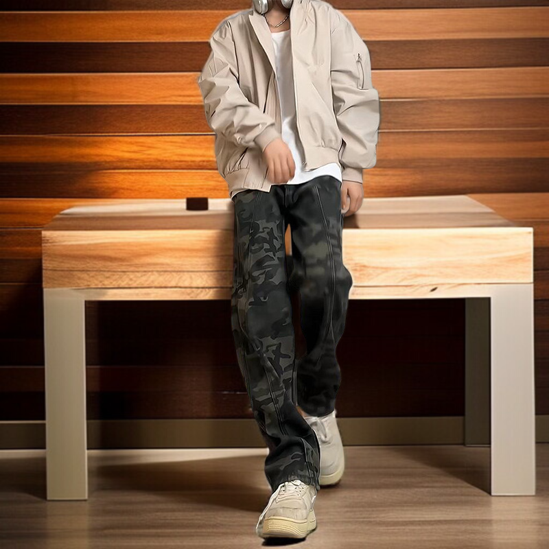 하이 스트리트 남성 기모 카모 팬츠 가을 겨울 코디 청바지 아메리칸 카모 벌목 팬츠