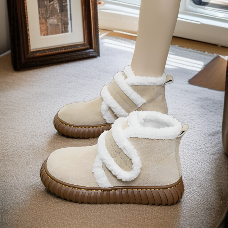 여성 면화 여성 융털에 두꺼운 모피 일체형 스노우 부츠 따뜻한 겨울 스키 부츠