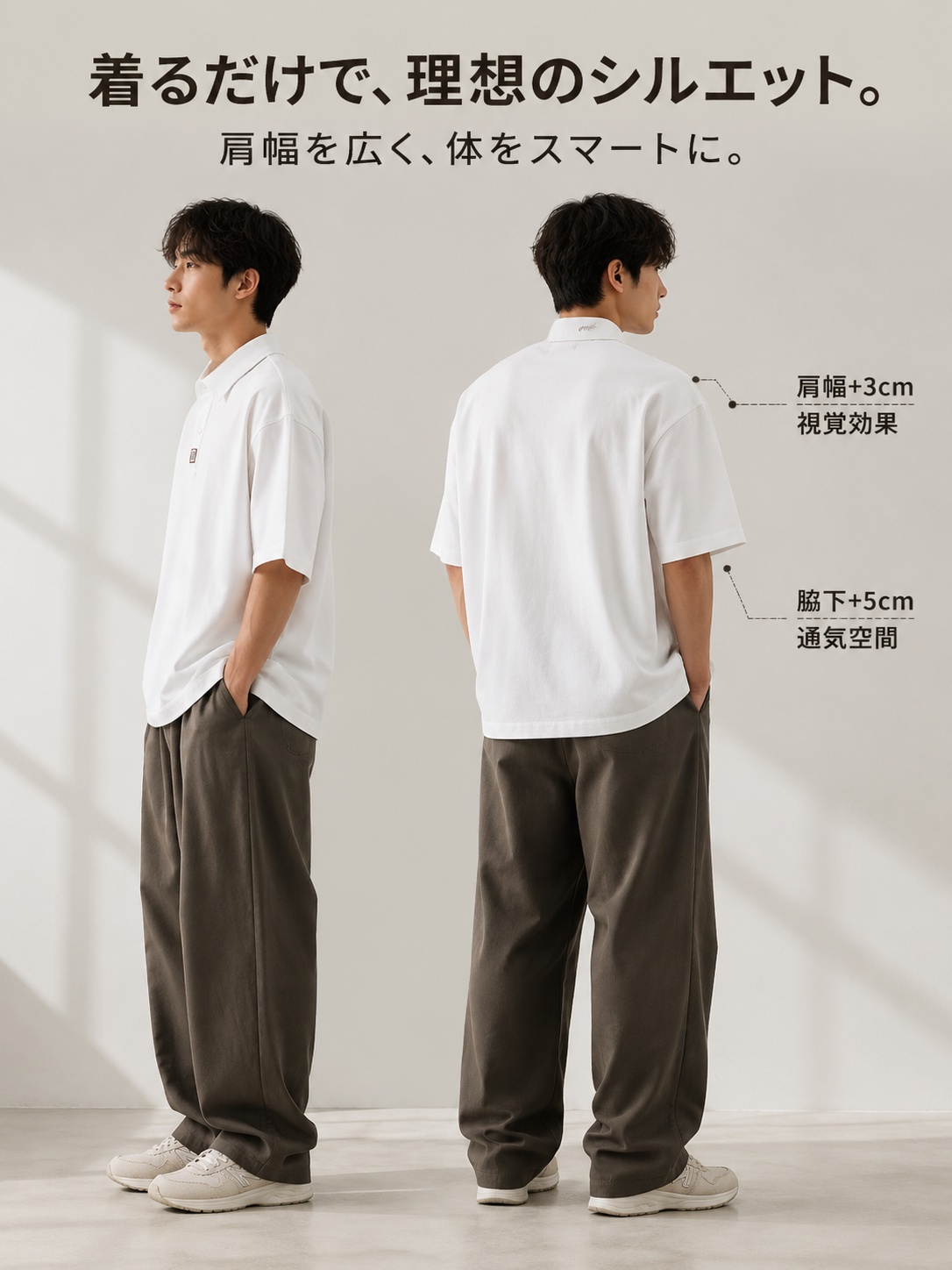 日系ゆったり綿素材メンズ半袖Tシャツ