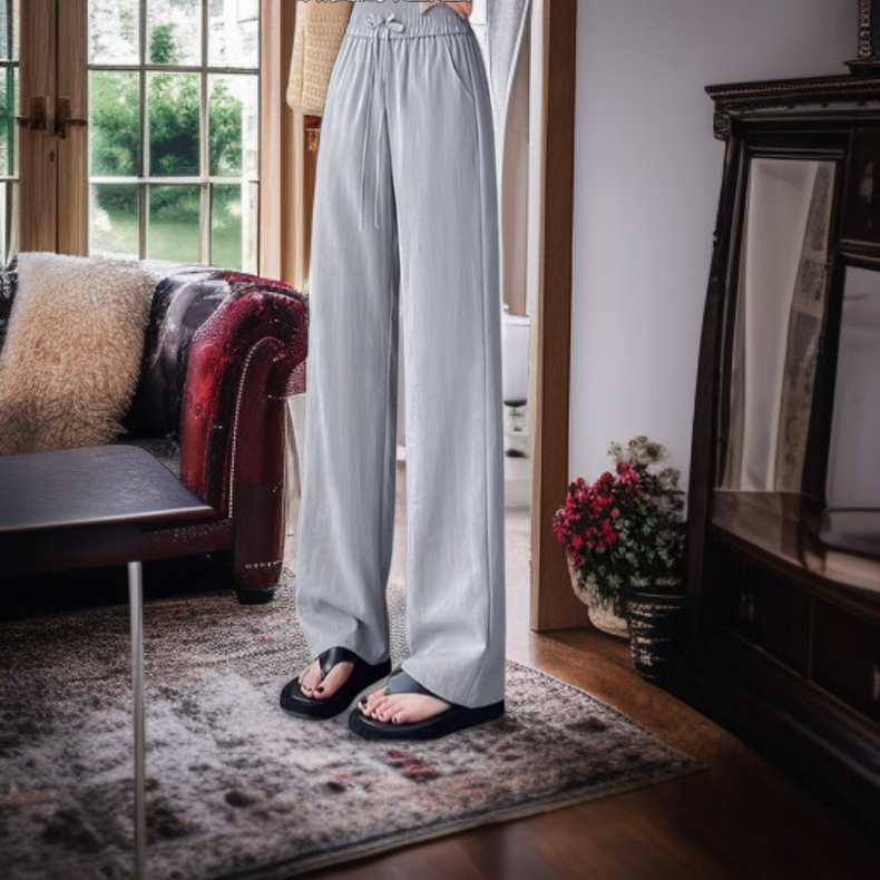 レディース テンセル コットンリネン ルーズストレートレッグパンツ