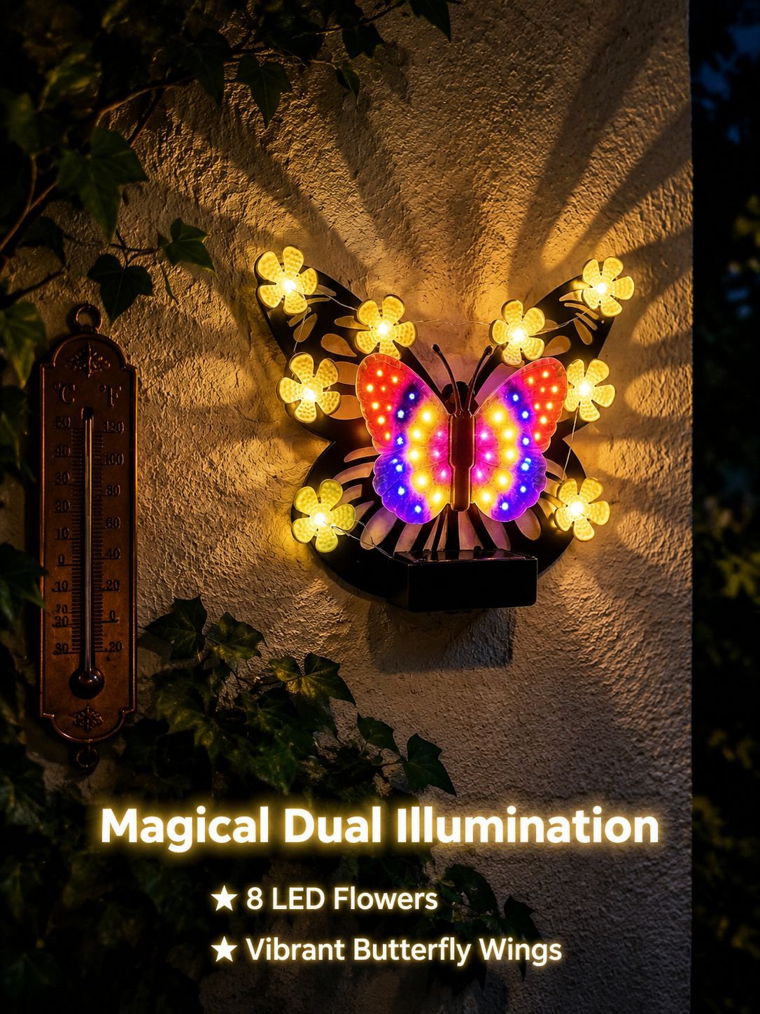 Solar-powered butterfly wall lamp, outdoor waterproof decorative ambient landscape light, villa gard
