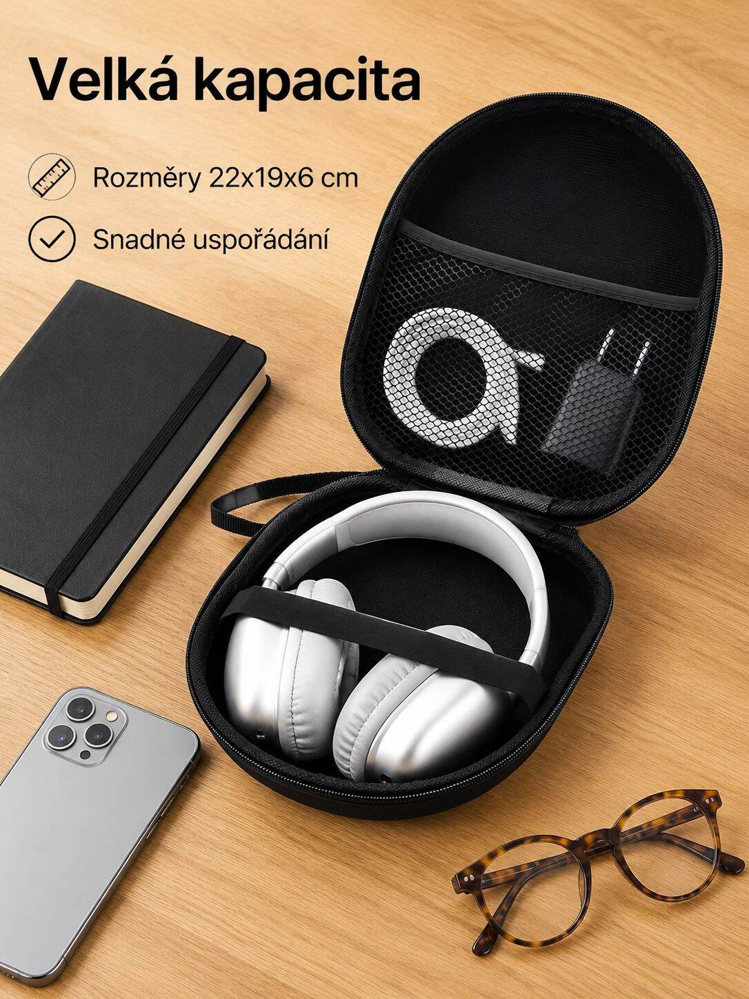 Přenosné EVA pouzdro na Bluetooth sluchátka, nárazuvzdorné, tlakuvzdorné, velká kapacita