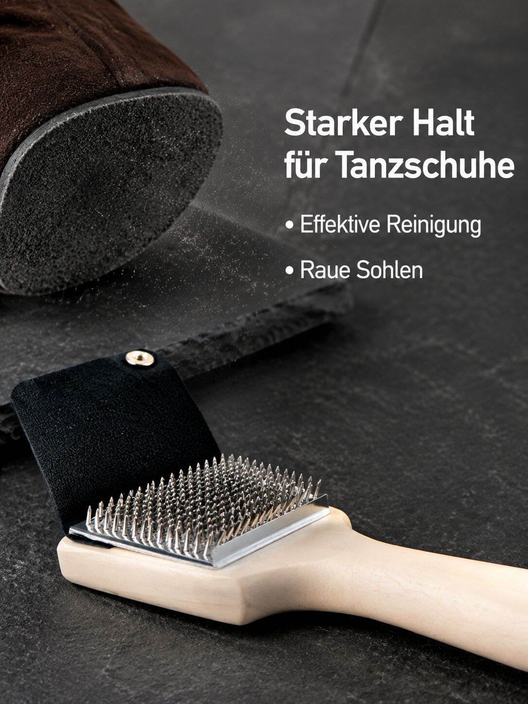 Multifunktionale Holzbürste zur Reinigung von Tanzschuhen