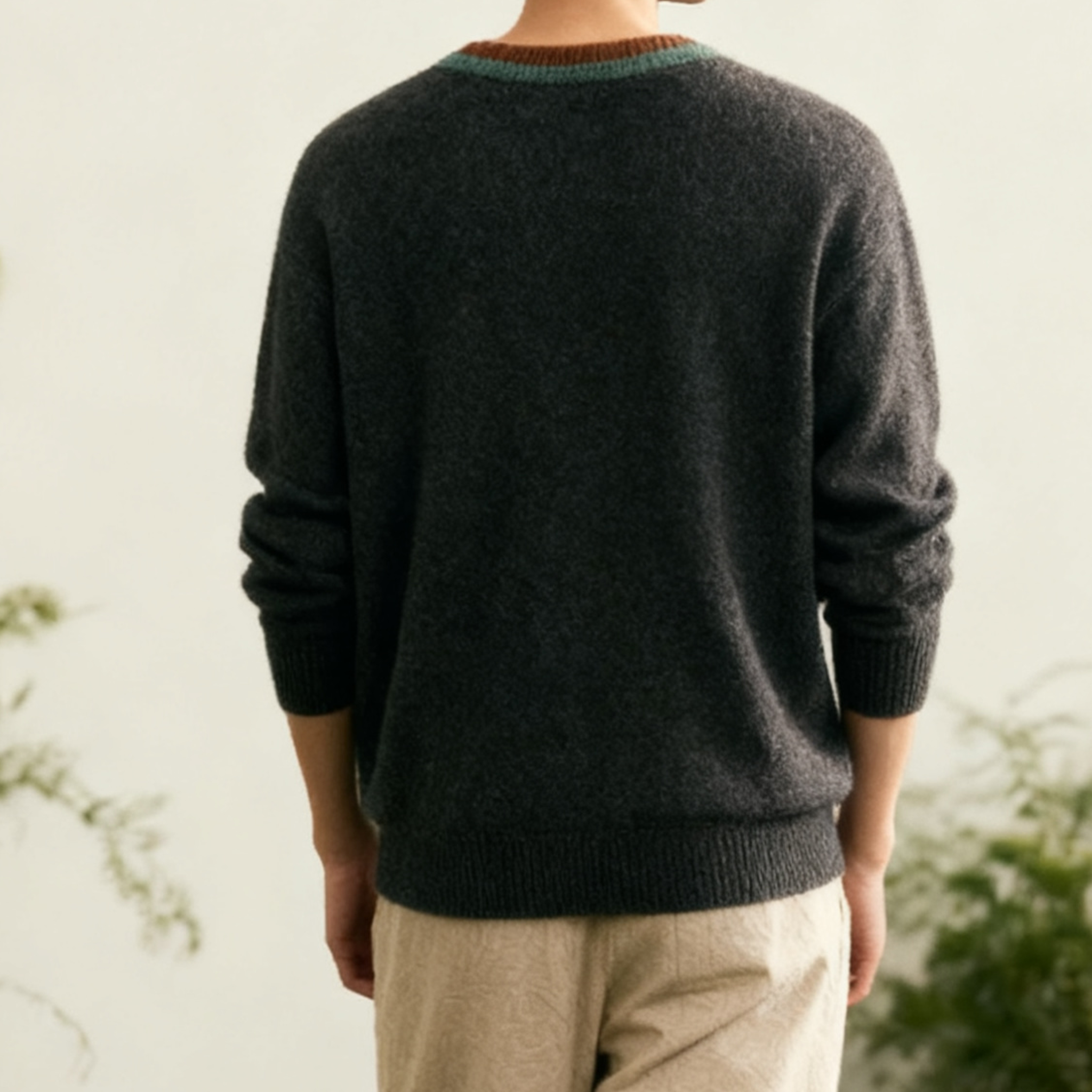 남성 클래식 빈티지 브이넥 울 스웨터