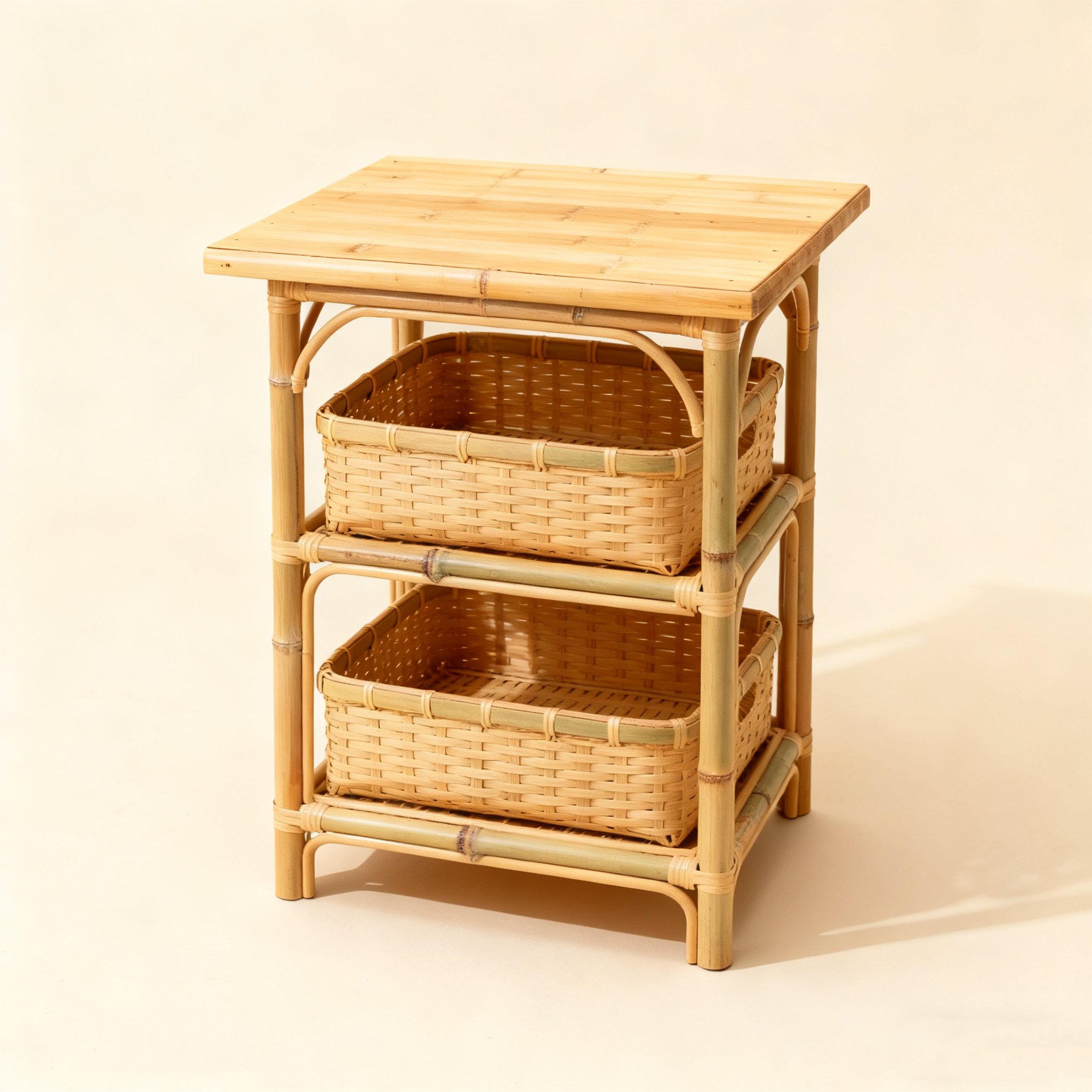 โต๊ะวางของหวายสองชั้นสำหรับจัดเก็บ