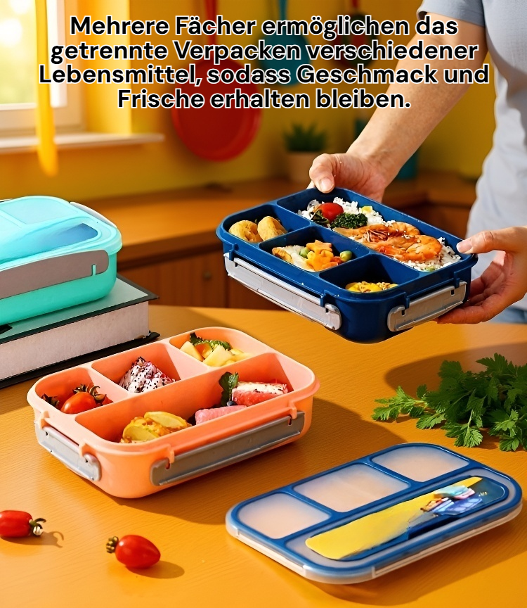 Lunchbox aus Kunststoff mit verschiedenen Fächern
