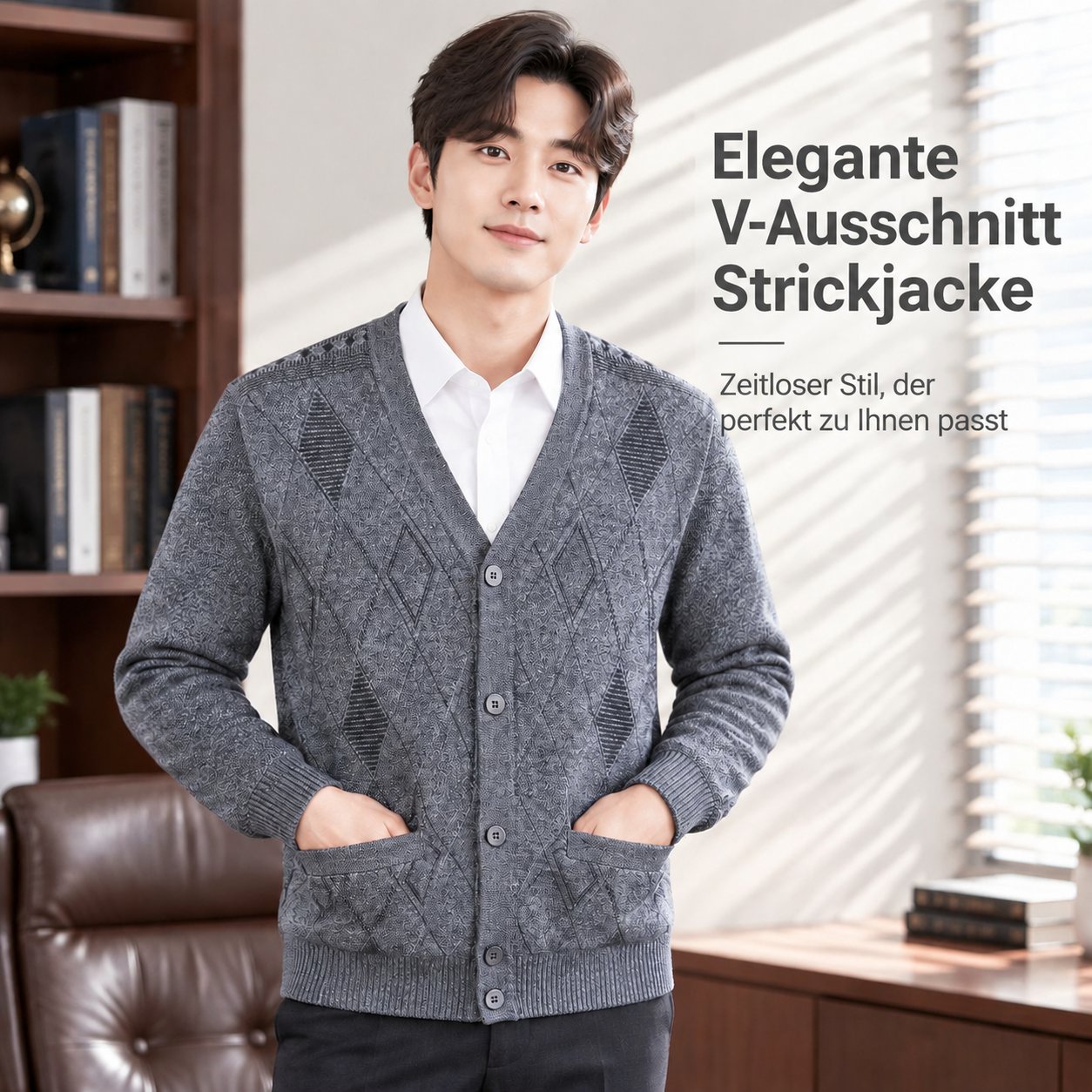 Herren Strick-Cardigan mit Fleece-Innenfutter