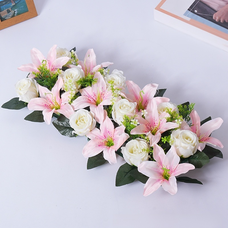 プラスチック製造花バラとユリのセット