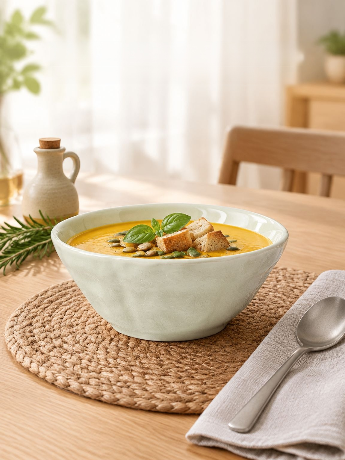 Ceramic soup bowl with decorative underglaze finish