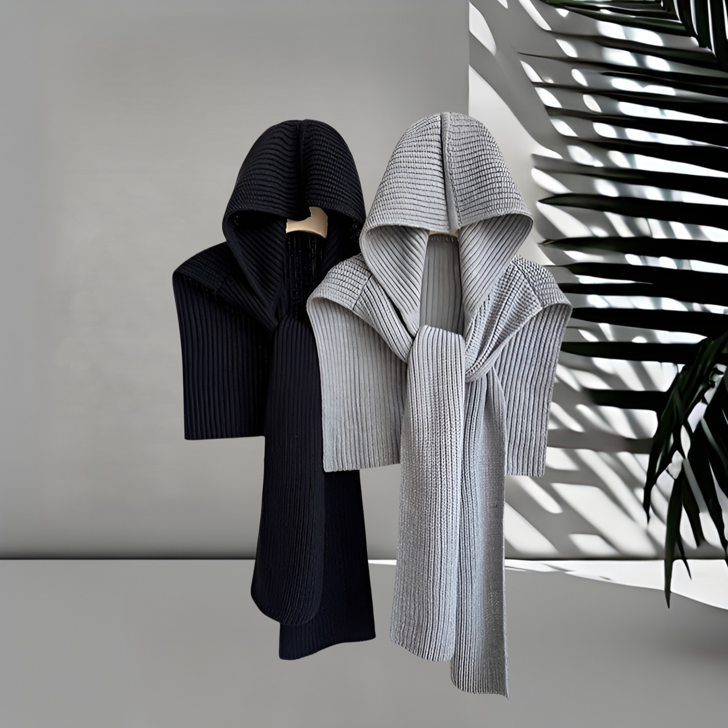 條紋針織連帽披肩 女秋冬新款 保暖圍巾帽 體外搭 護頸圍脖