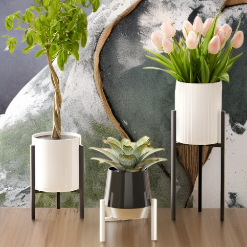 360°移動可能な北欧風室内花台 3段階幅調整 観葉植物スタンド 23〜32cm鉢用 キャスター付き