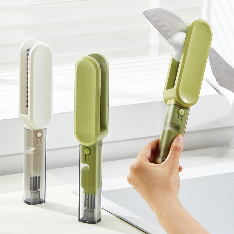 Four-in-One Kitchen Knife Cleaning Brush – Multi-Functional Gap Brush and Knife Sharpener