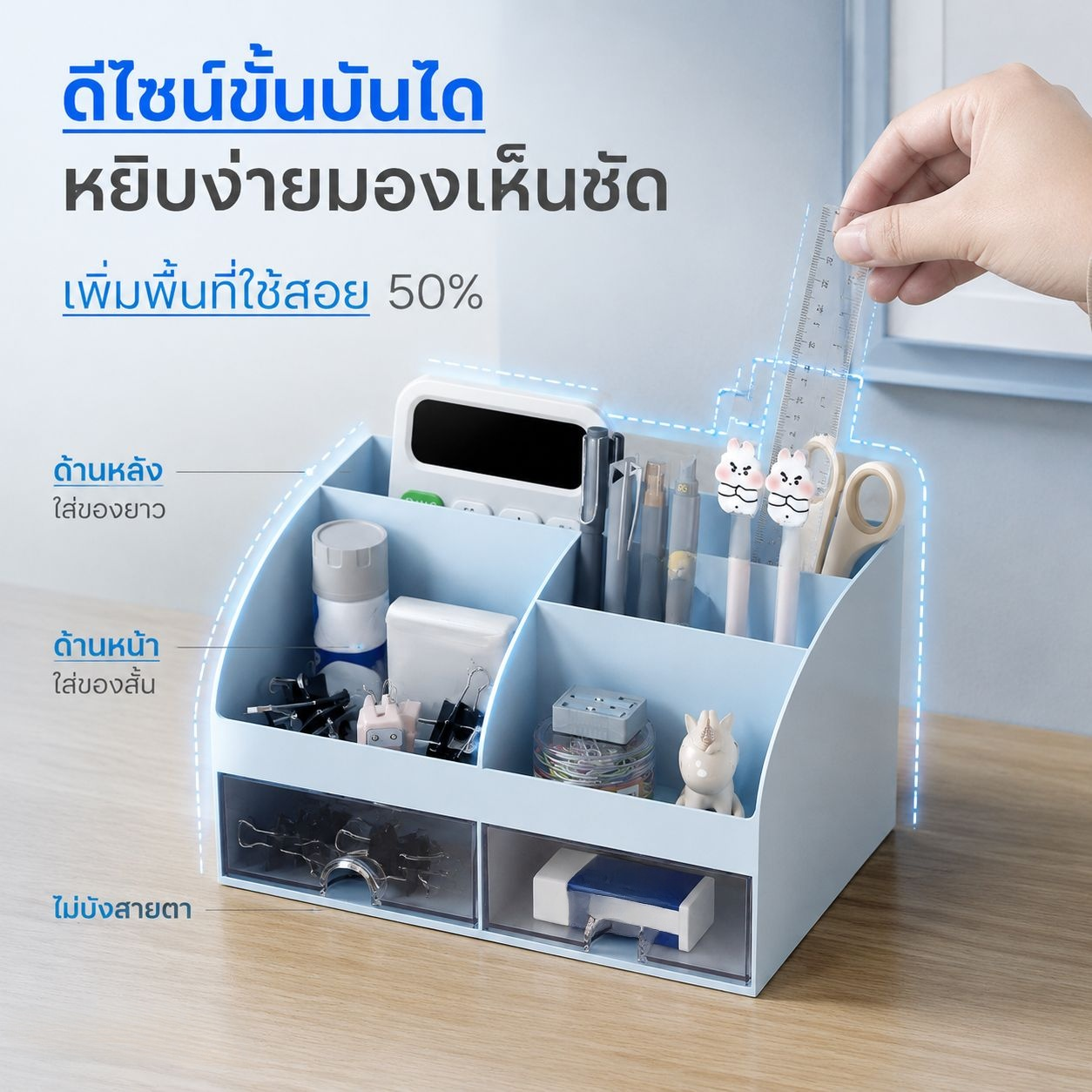 ตู้เก็บของเอนกประสงค์แบบลิ้นชักใส สำหรับวางบนโต๊ะ