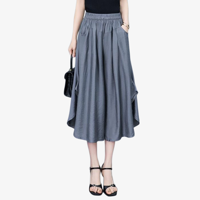 중장년 7부 하이웨스트 와이드 팬츠 와이드 빅 사이즈 치마바지 얇은 바지 날씬해 보이는 텐셀 면바지