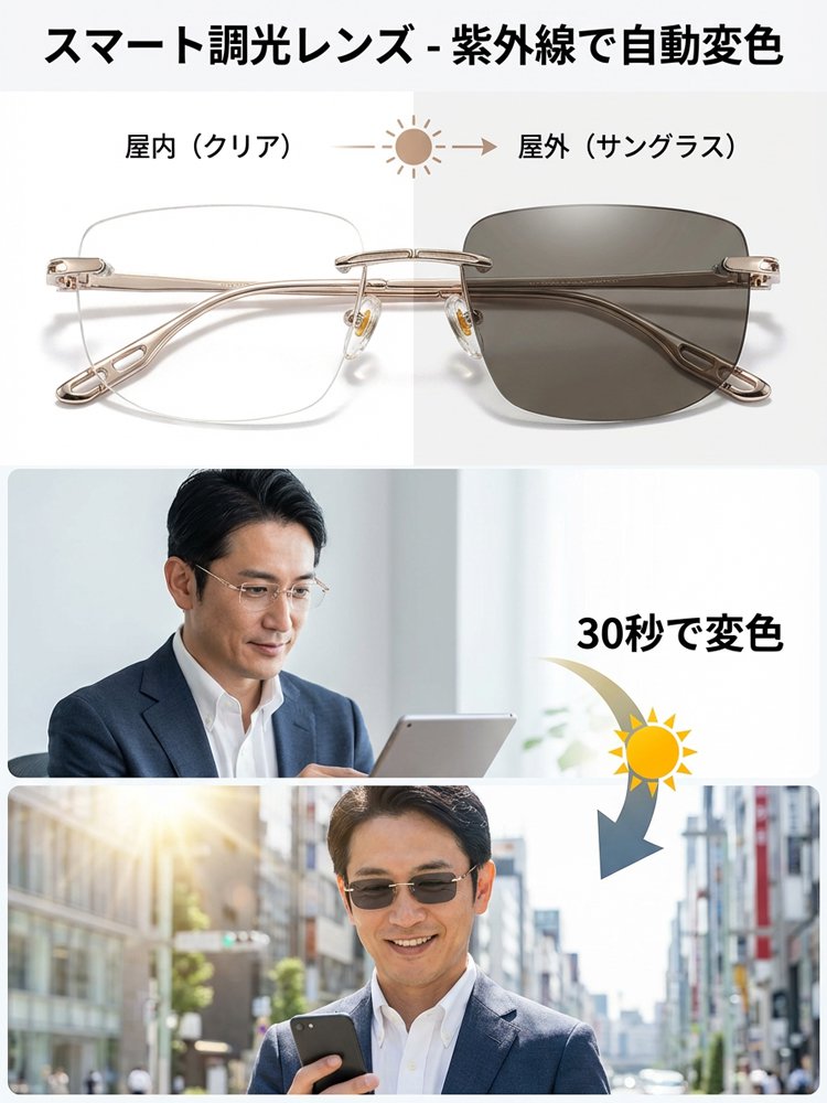 調光＆自動焦点調整チタン老眼鏡