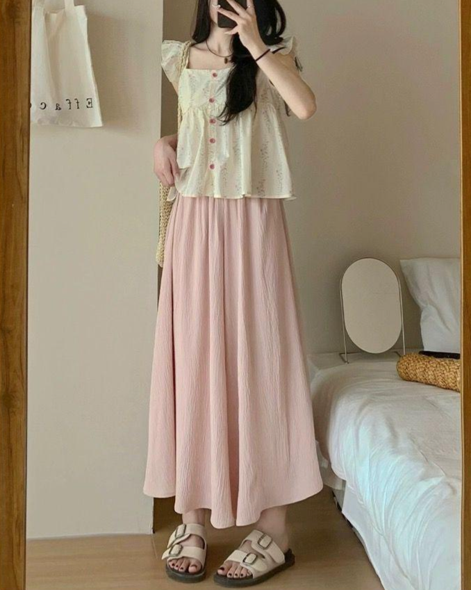 샤랄라 주름 a라인 스커트 디테일