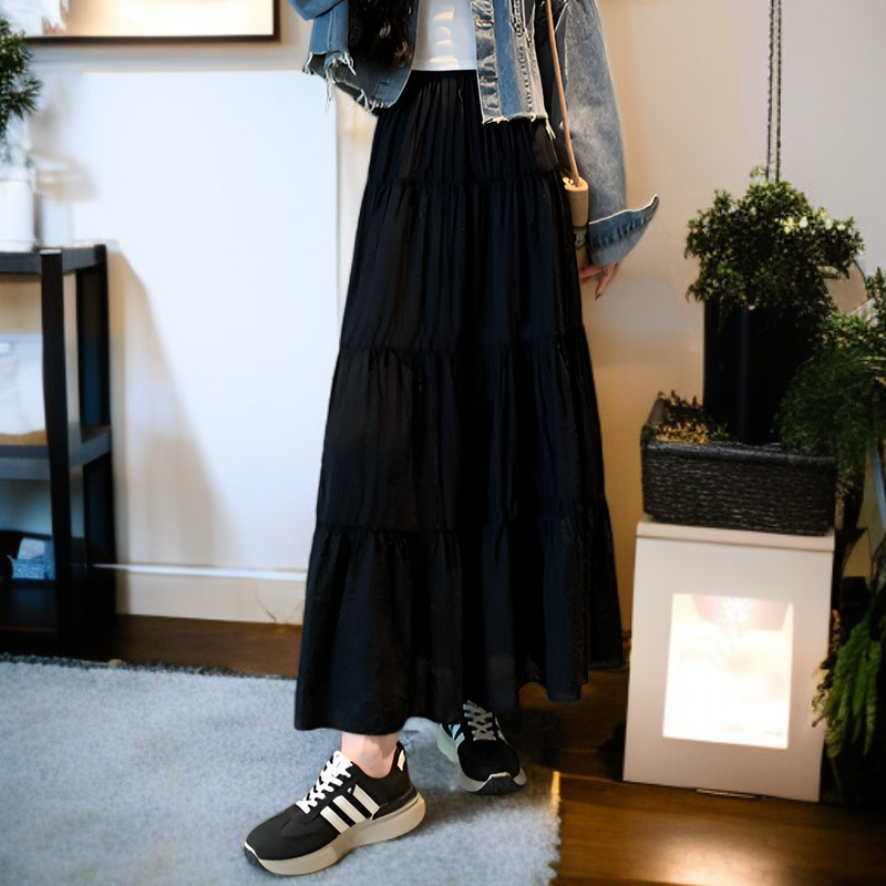 키 작은 여생 춘추 반신 스커트 여 화이트 케이크 롱 스커트 A라인 스커트 드롭 플리츠 반신 스커트