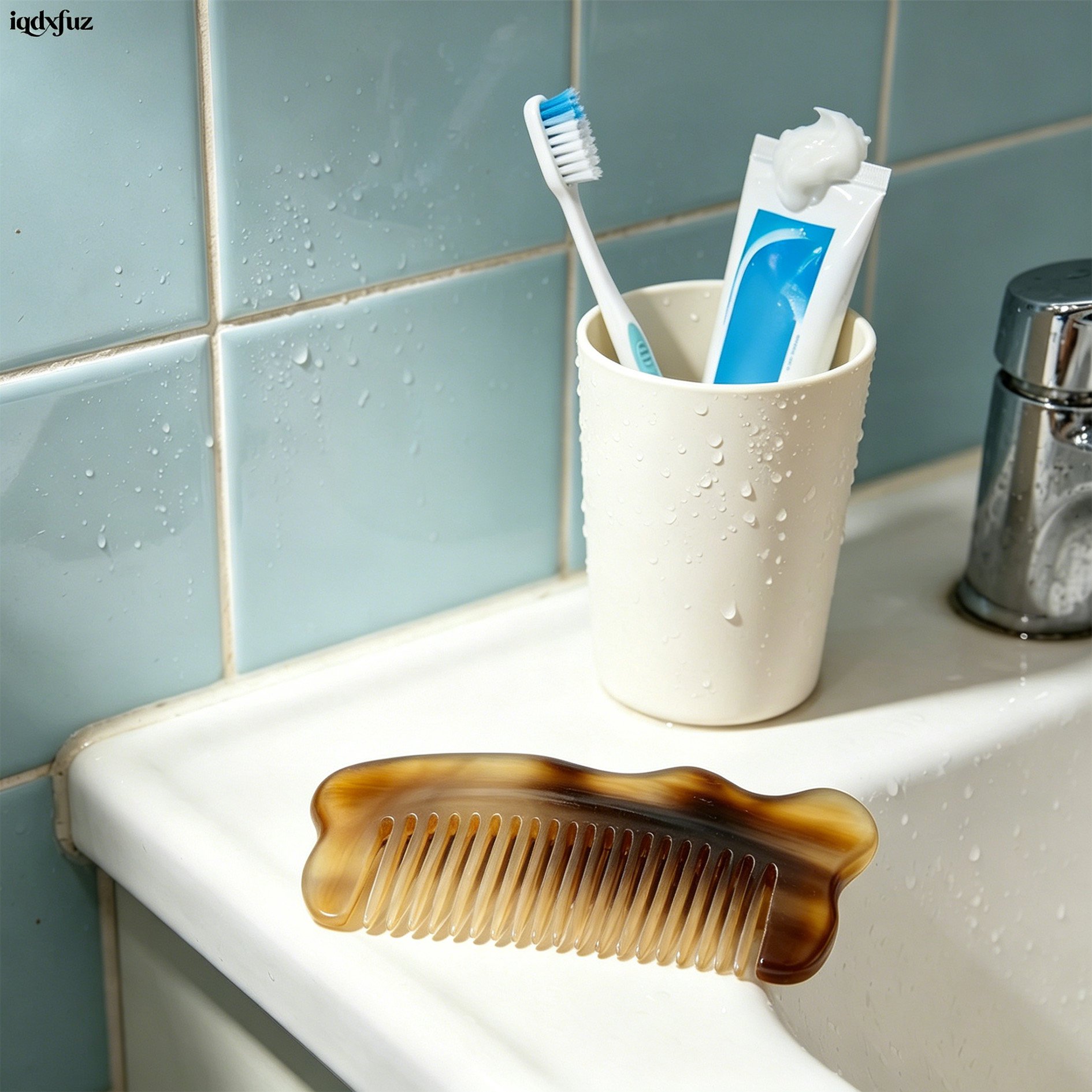 Hand holding a small horn comb for hair grooming