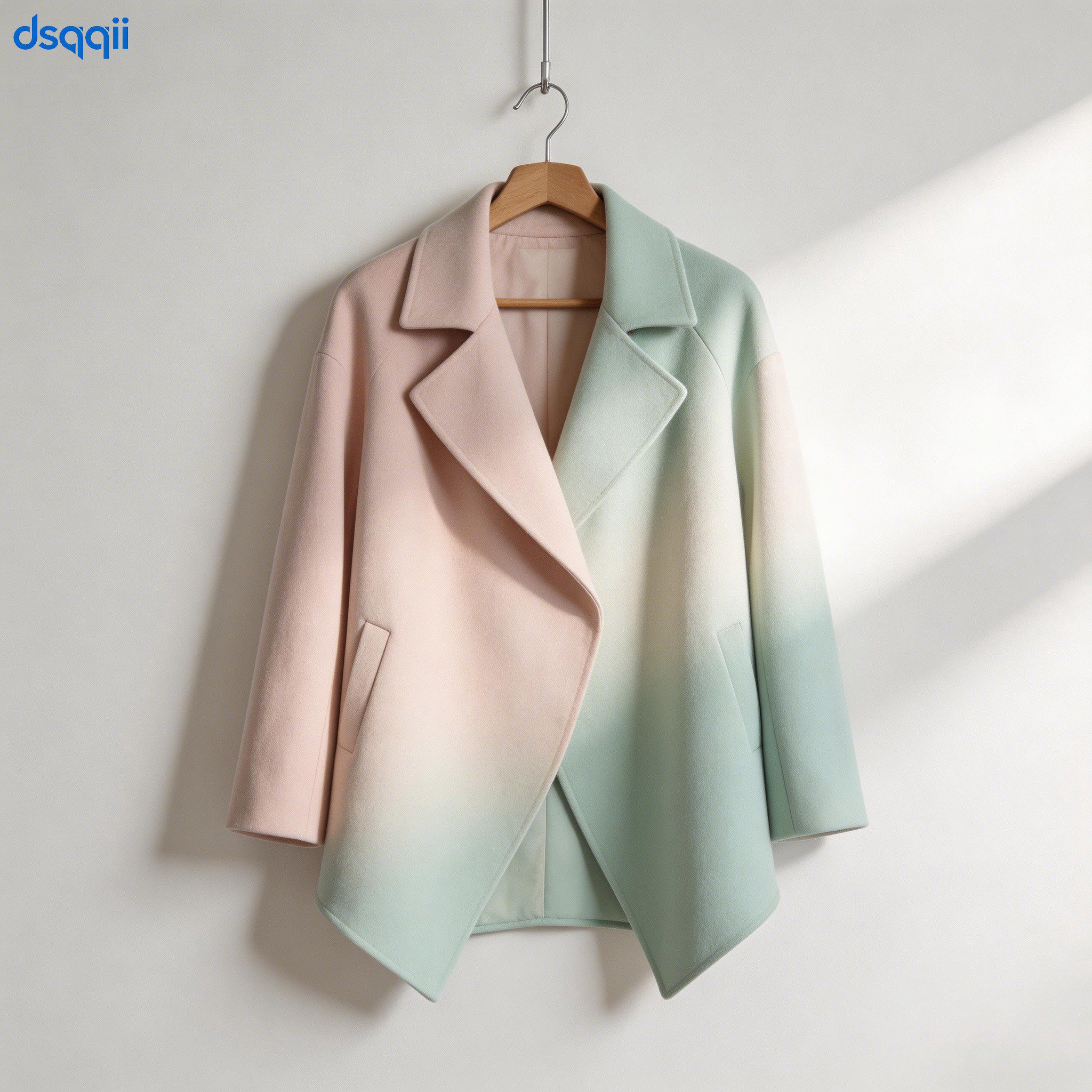 핑크와 그린 그라데이션이 들어간 양면 울 코트