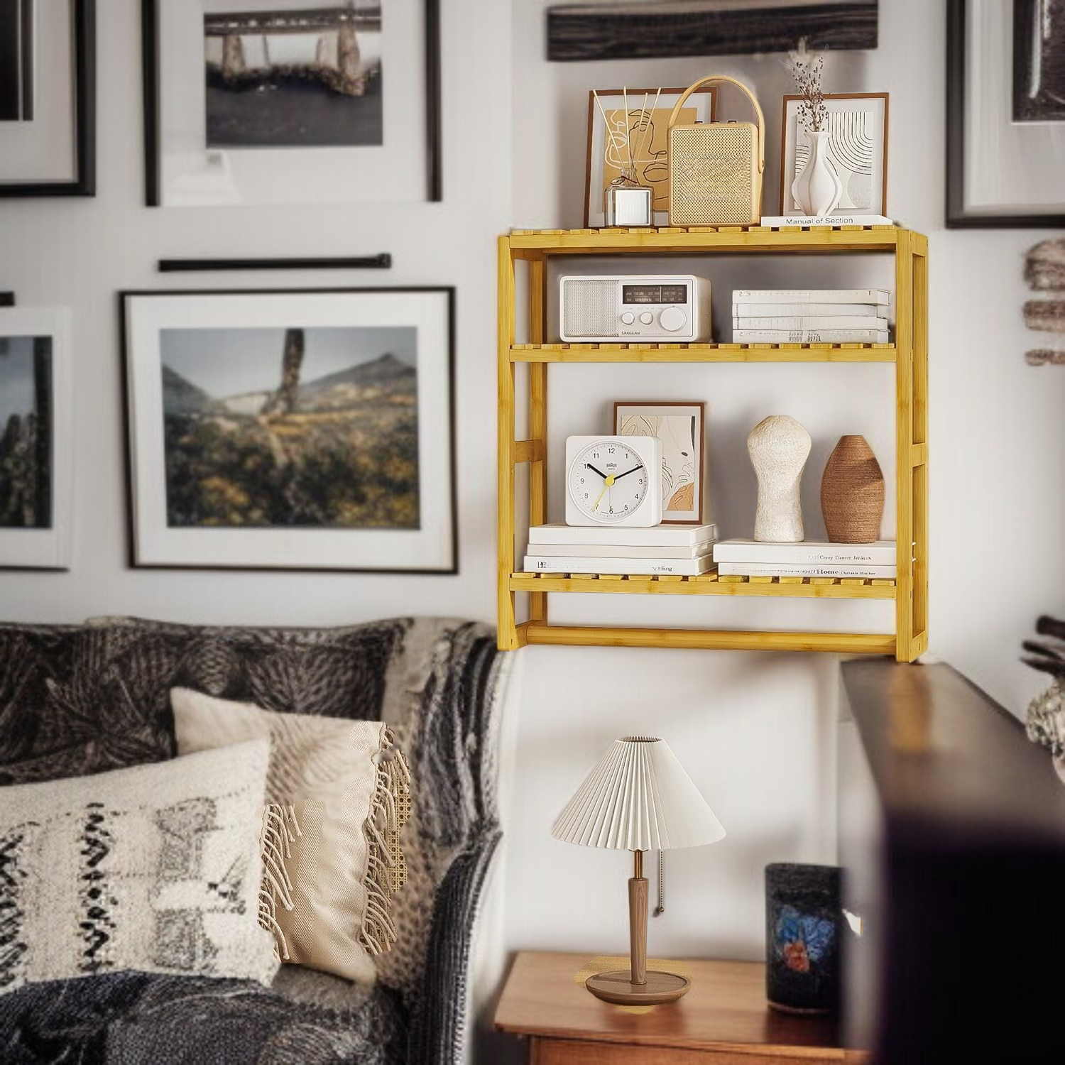 Wandmontiertes Aufbewahrungsregal aus Massivholz, geeignet für Bad, Wohnheim und Küchengewürze