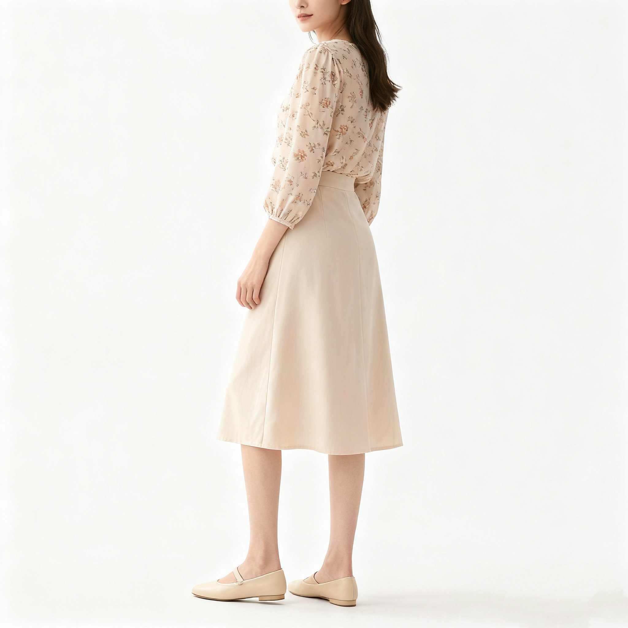 파스텔 핑크 미디 스커트