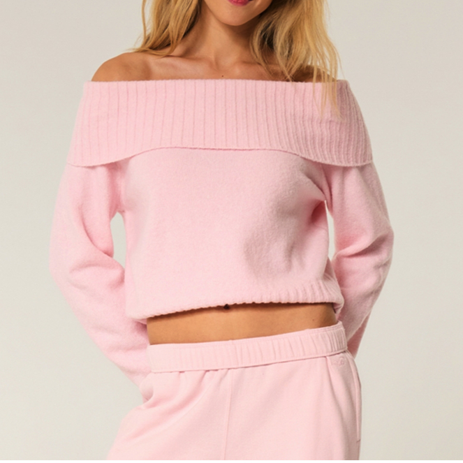 Eleganter, figurbetonter Strickpullover für Damen – Rosa Off-Shoulder Design, Herbst/Winter