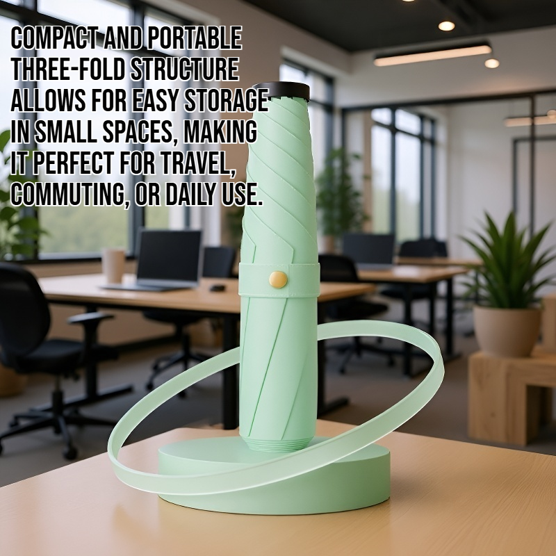 Ultra-lightweight, compact, portable three-fold black vinyl sun umbrella