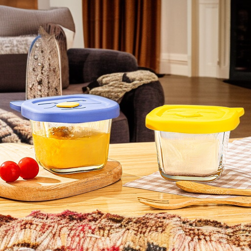 صندوق تخزين طعام الأطفال مع غطاء، وعاء زجاجي مدرج لحفظ طعام الأطفال طازجاً