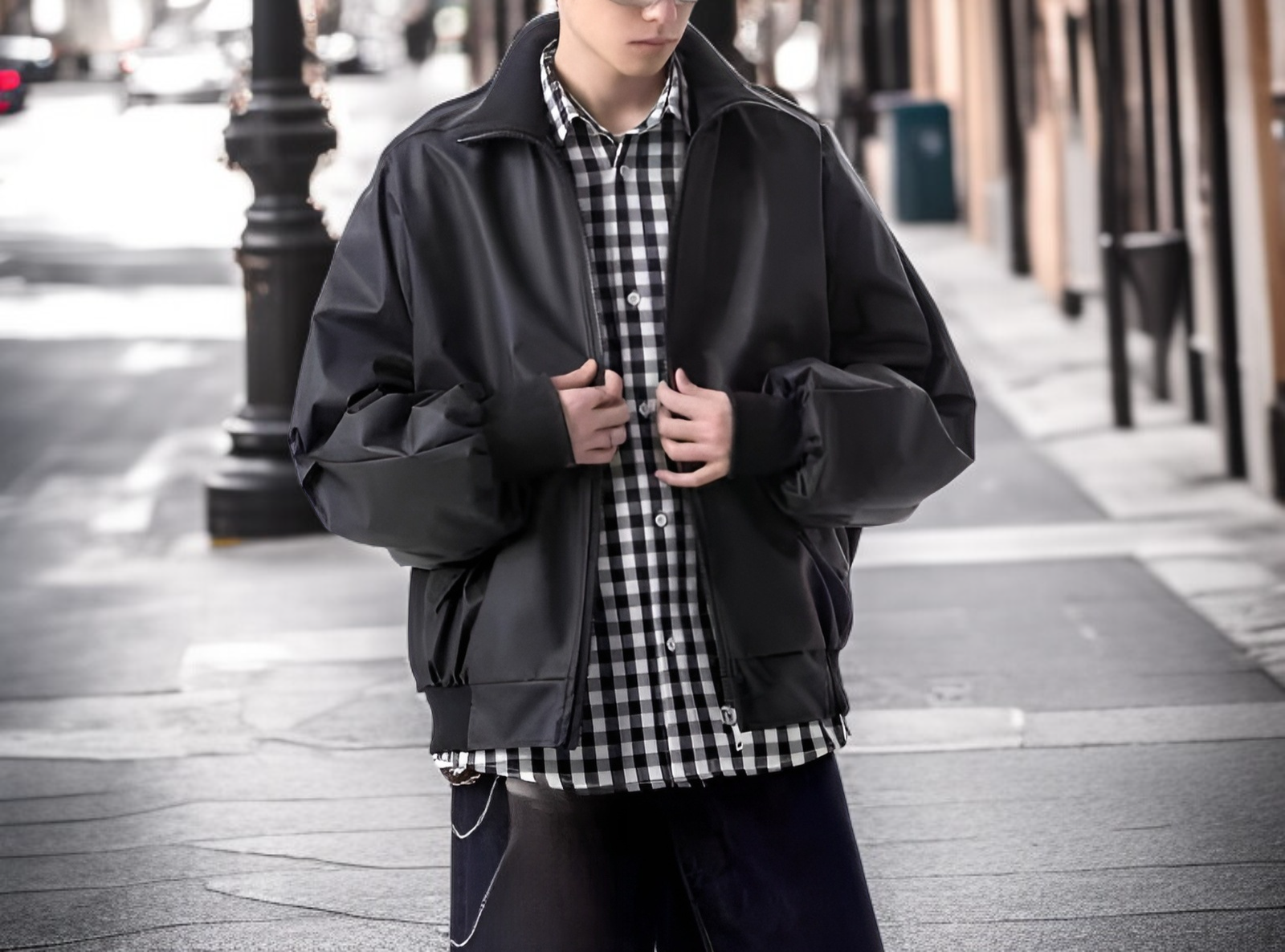 تفاصيل أزرار وسحاب جاكيت جلد بني