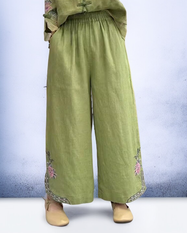 通気性抜群のコットンリネンパンツディテール