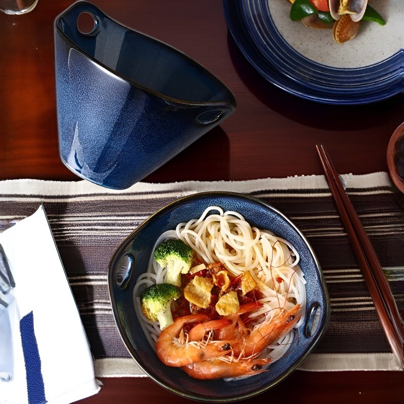 日本の窯麺鉢陶器帽子鉢家庭用ラーメン鉢両耳鉢創作食器食用麺鉢スープ鉢サラダ鉢