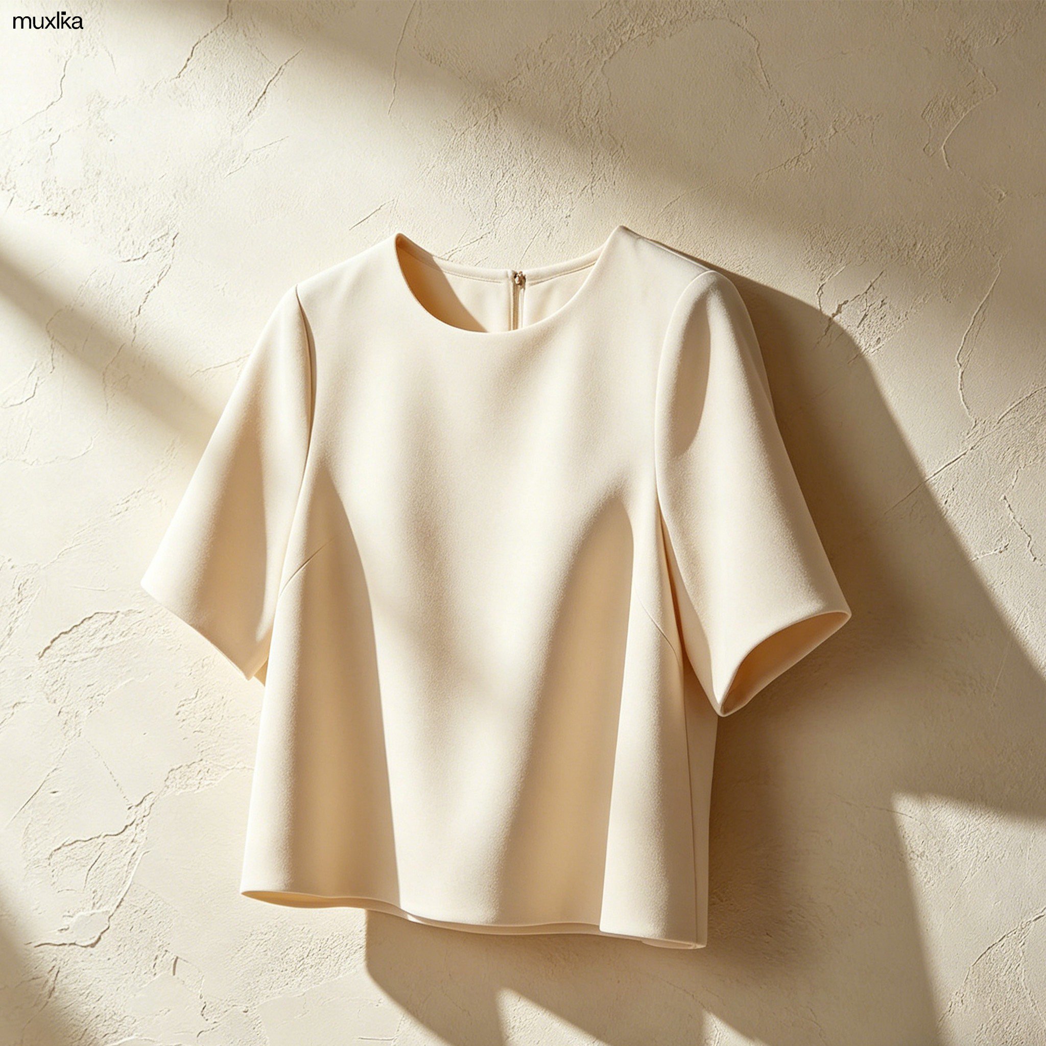 シンプルなラウンドネックの半袖トップス