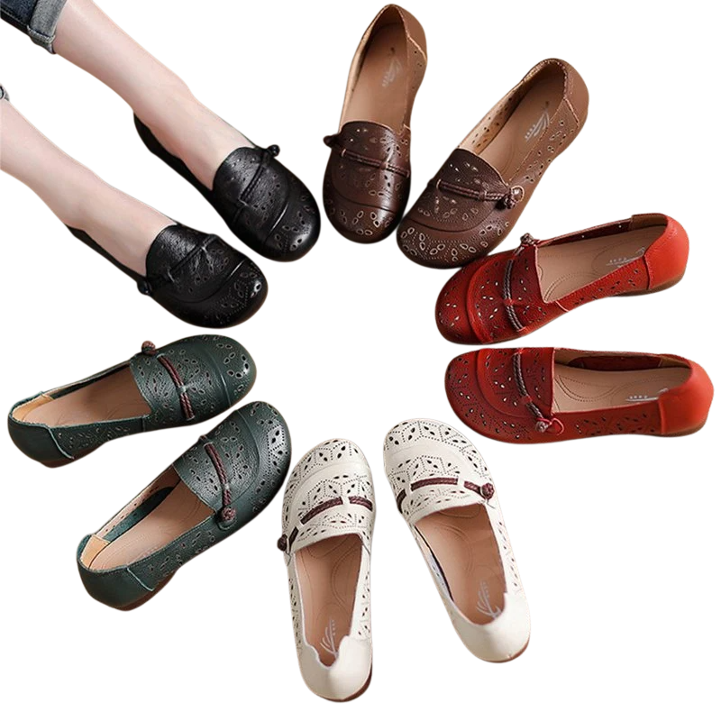 펀칭 에어로쿨 쿠션 엄마 신발 여성 중장년 컴포트화 앞코 소가죽 펀칭 샌들 구멍