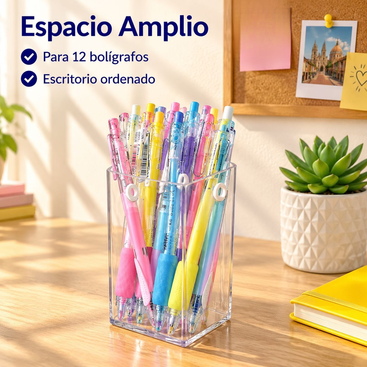 Organizador multifuncional de escritorio acrílico transparente para brochas y útiles