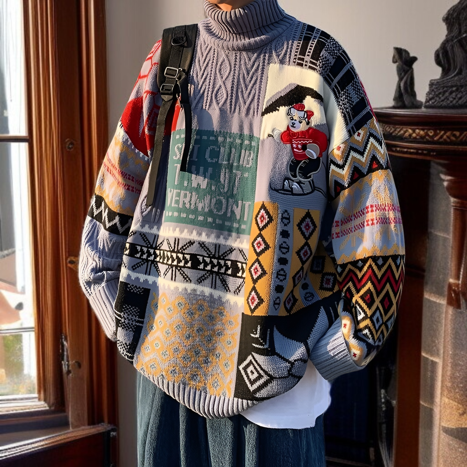 冬用クリスマスカップルセーター 高領 アメリカンスタイル 厚手ニット ゆったり 男女ペア