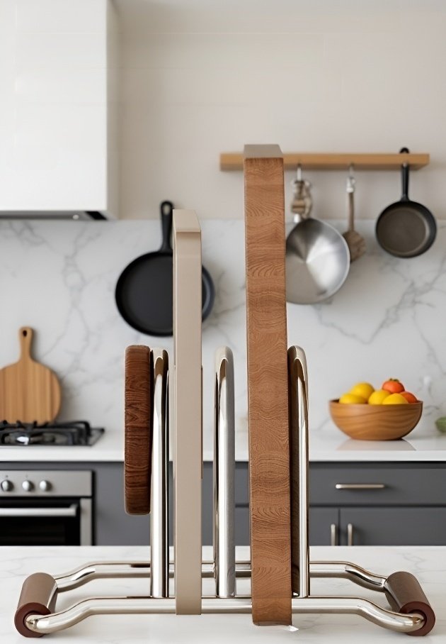 تنظيم ألواح التقطيع في المطبخ مع رف مقاوم للصدأ