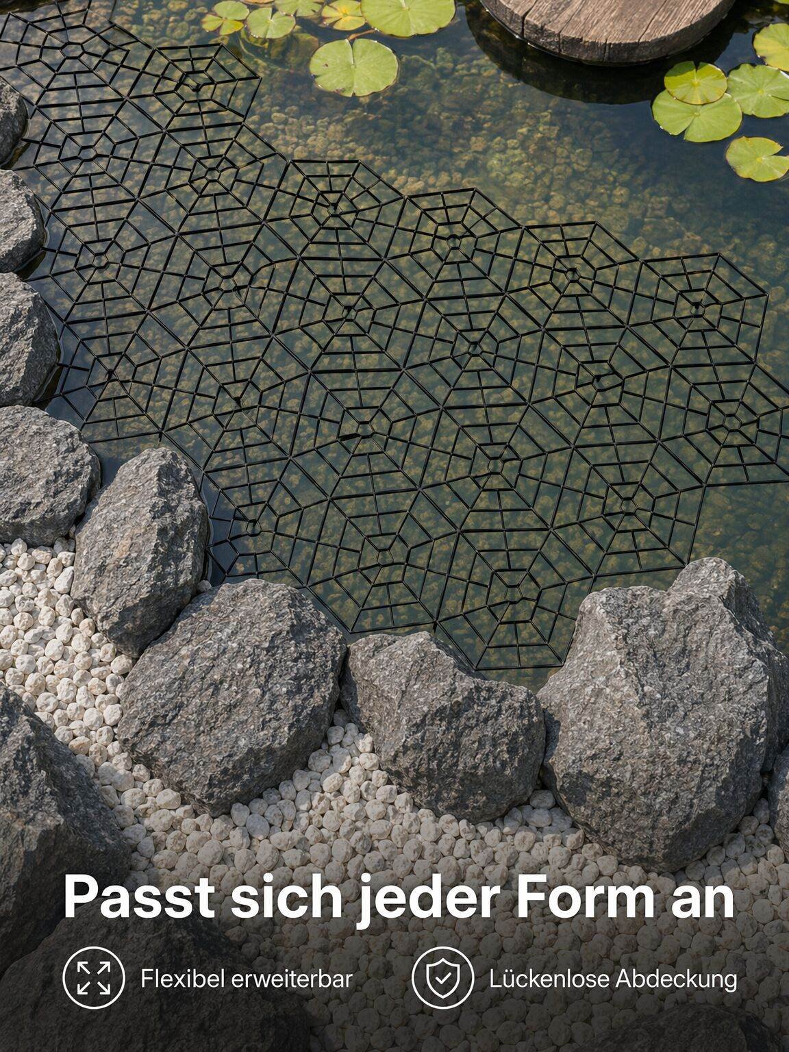 6-Eck Fischschutznetz 20-tlg. Set Teich Fischschutz Teichschoner Outdoor Gartengeräte