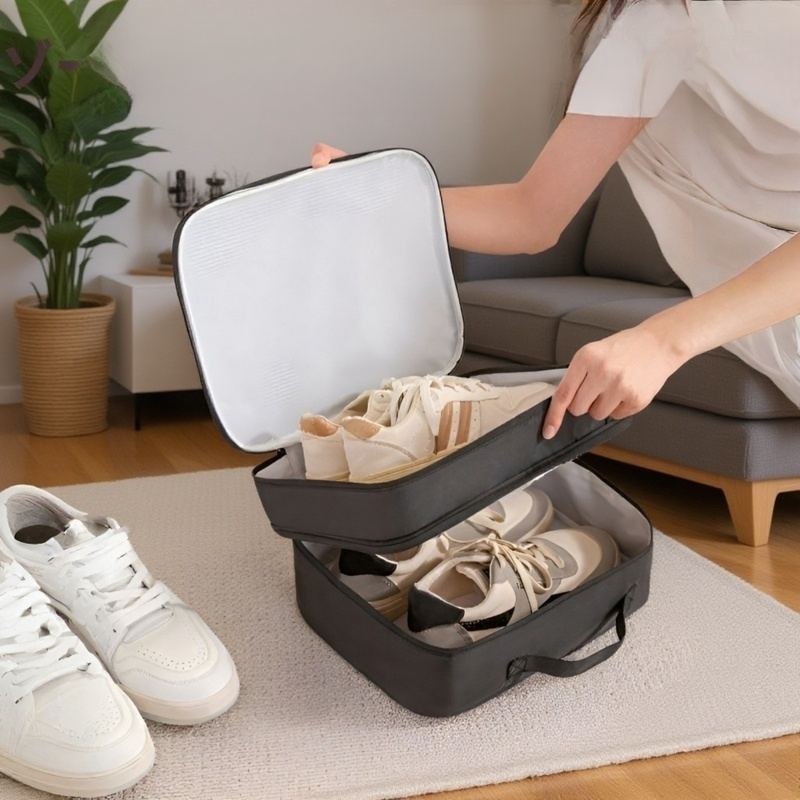 旅行用靴収納バッグ 折りたたみ式 ポータブル 3層 立体 靴バッグ 旅行用