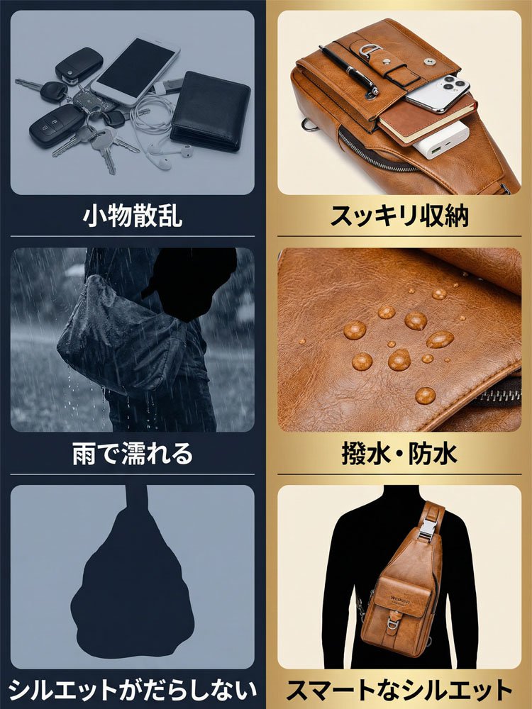 高級本革防水ボディバッグ