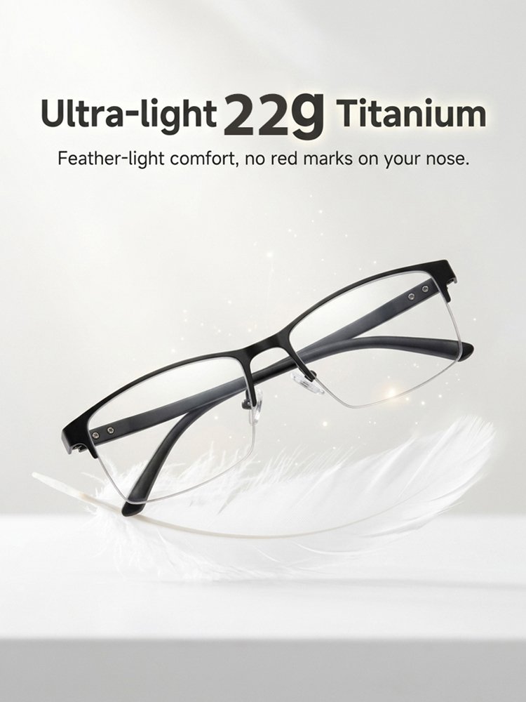 Ultra-light Titanium Alloy Smart Photochromic Half-frame Reading Glasses