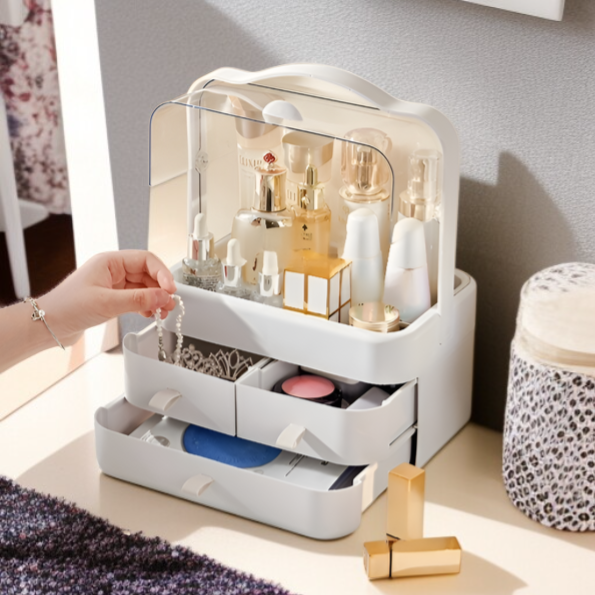 Large Capacity Dustproof Makeup Storage Rack Desktop Lipstick Skincare Organizer for Home