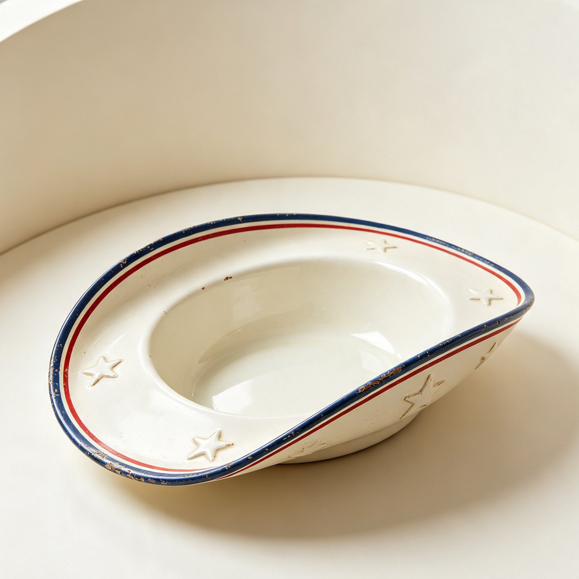 Close-up of cowboy hat shaped ceramic organizer