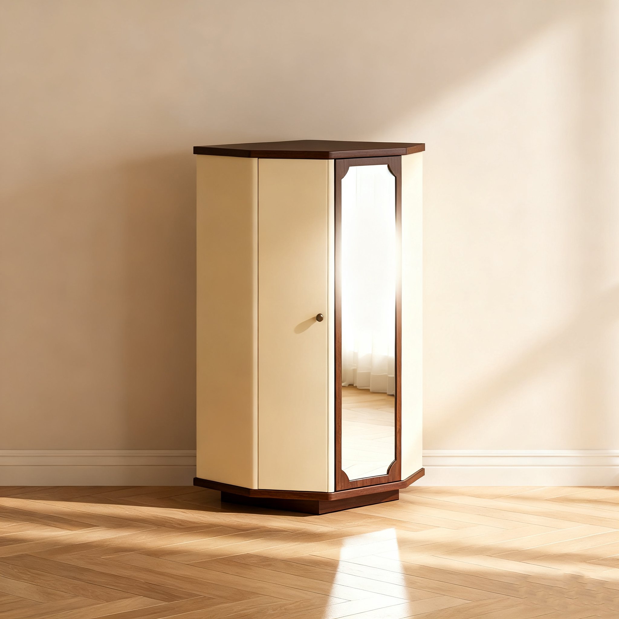 회전 기능이 적용된 원목 수납장 디테일