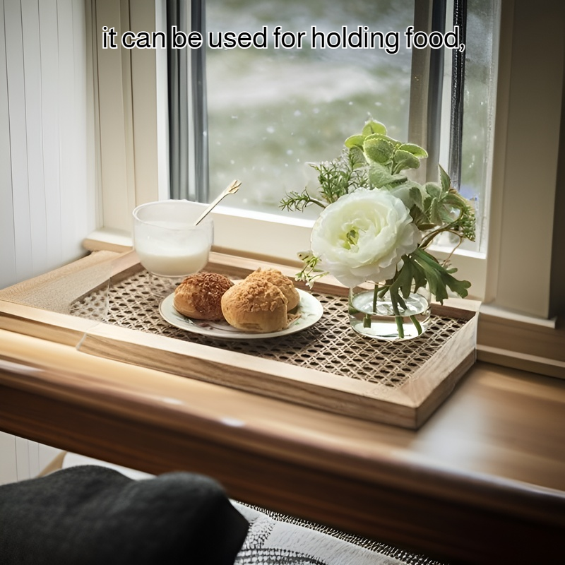 Handwoven Rattan Wooden Tray Handmade Serving Tray